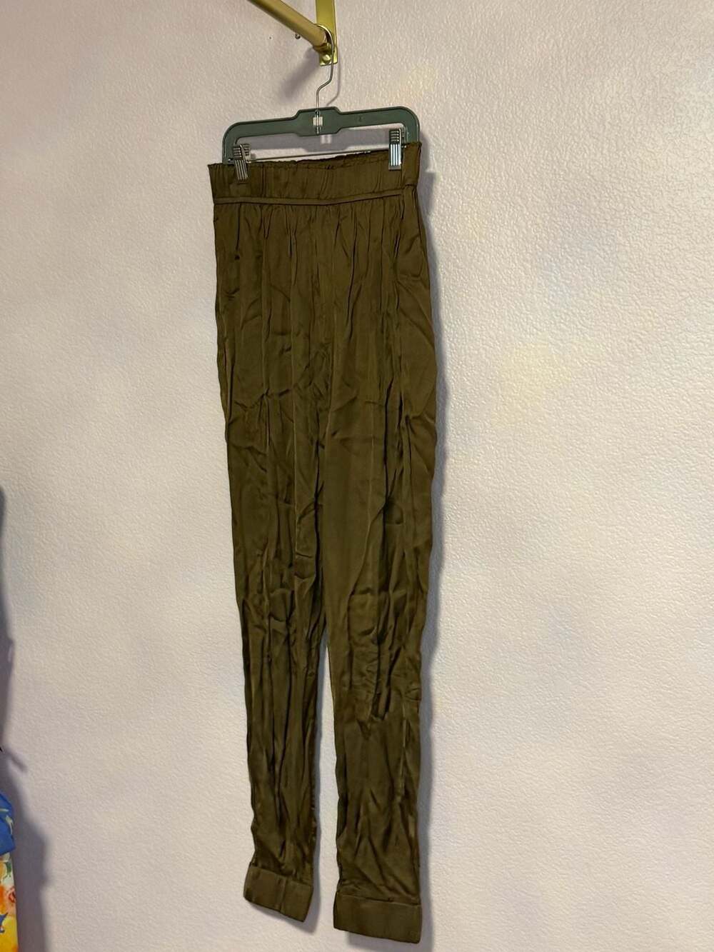 Olivaceous High Waist Paperbag Trousers Size M Olive Green